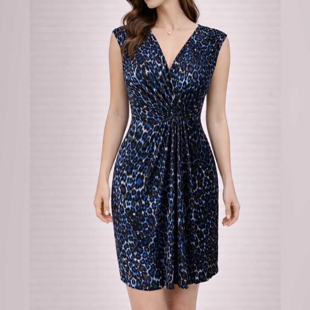 Michael Kors Dress M Medium 6 8 10 Blue Black White Stretch Sleeveless Washable